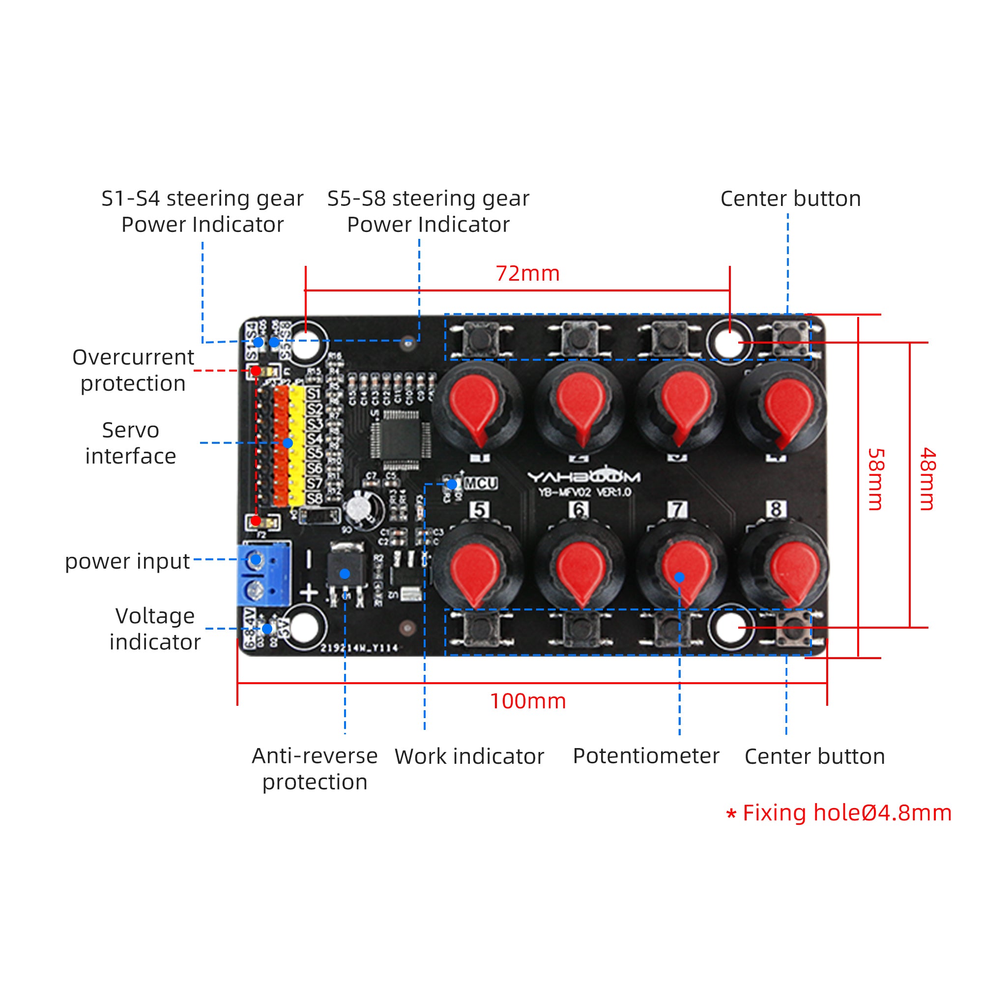Placa de depuración de servocontrol PWM de 8 canales Yahboom para robótica inteligente DIY