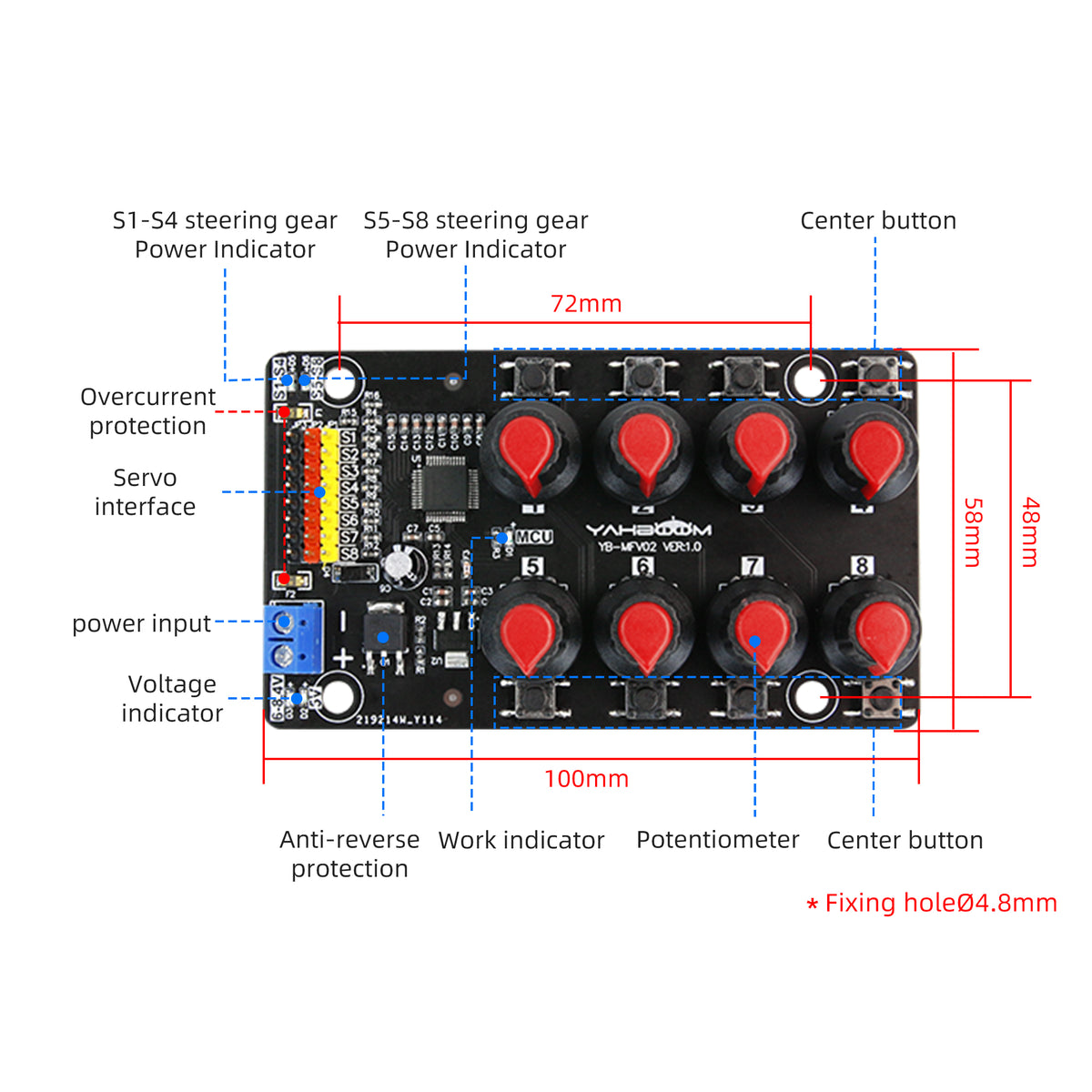 Yahboom 8-channel PWM servo control debugging board for DIY smart robotics