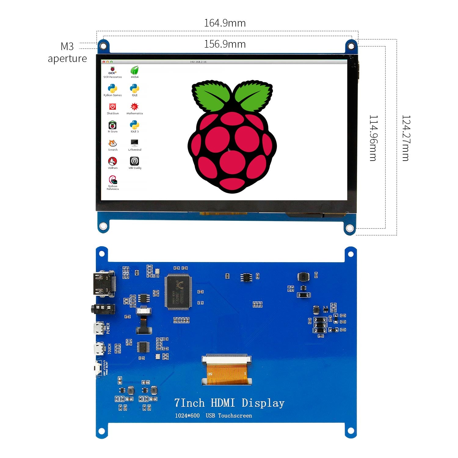Pantalla táctil capacitiva de 7 pulgadas para Raspberry Pi/Jetson NANO