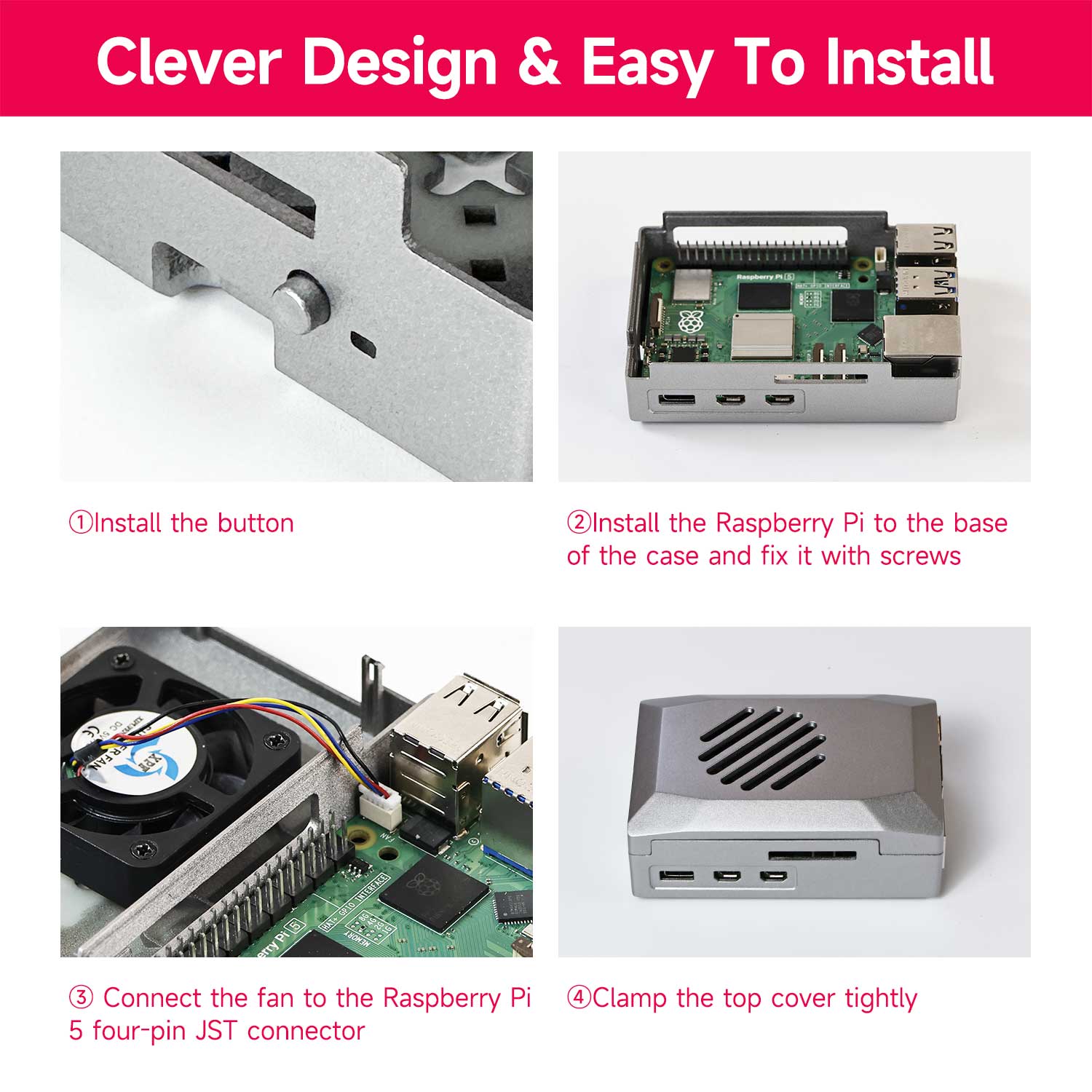 Raspberry Pi 5 Silver ABS Case with PWM Cooling Fan