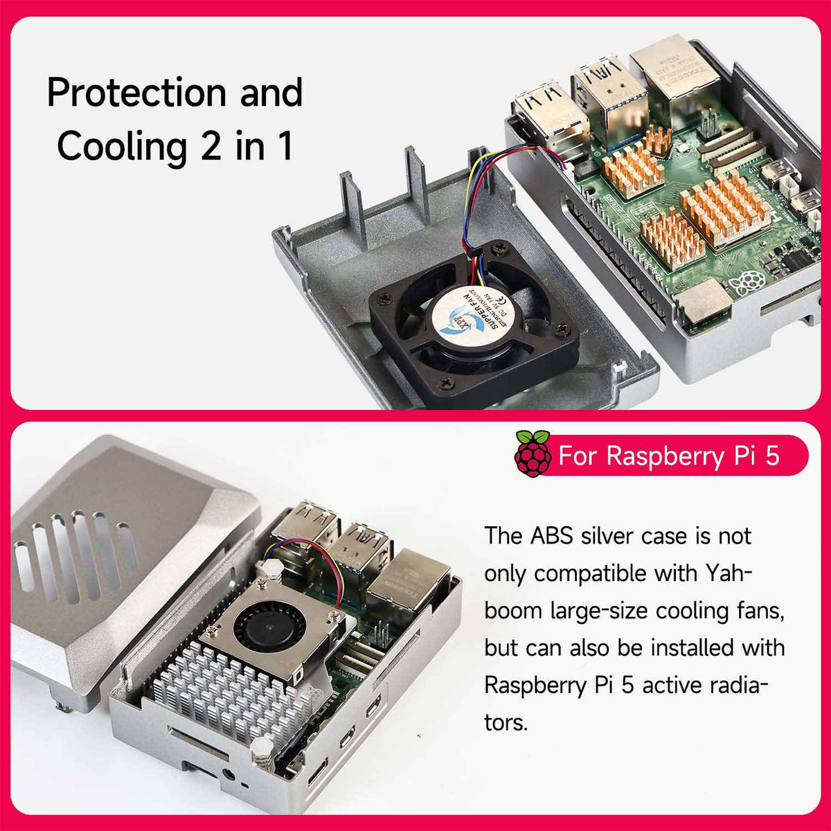 Raspberry Pi 5 Silver ABS Case with PWM Cooling Fan