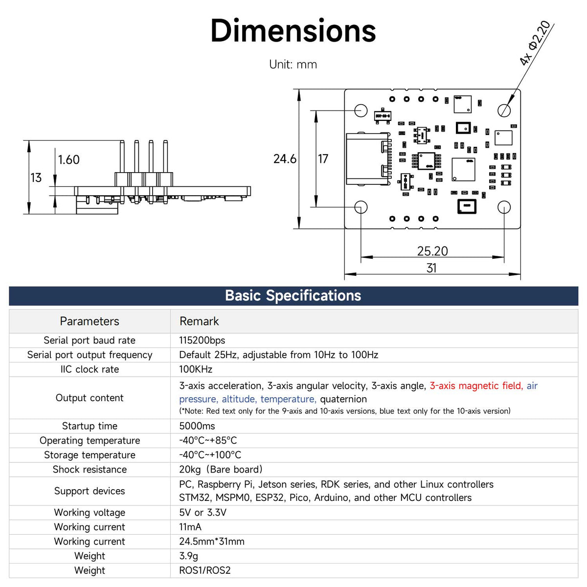Yahboom IMU sensor module(6/9/10-axis) AHRS support ROS1 ROS2 for Jetson Raspberry Pi