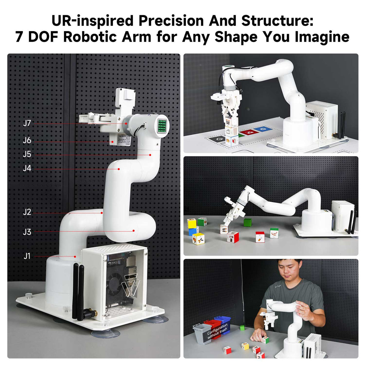 JetCobot 7DOF robotic arm is similar to the UR robot structure and can achieve any shape.