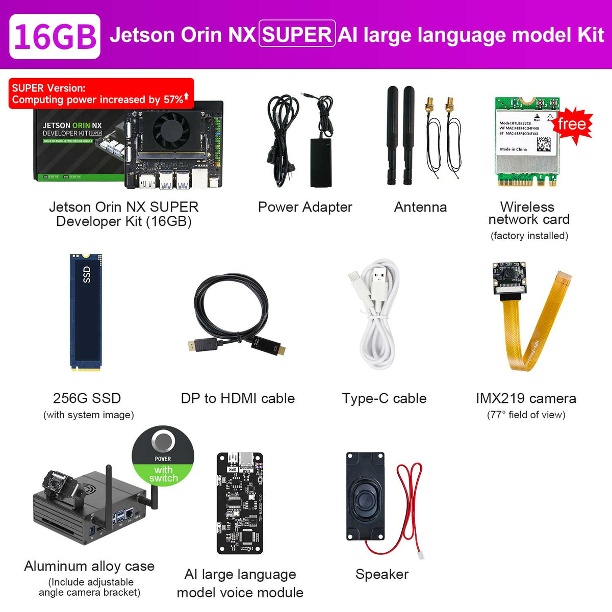 Carte mère Jetson Orin NX SUB avec 8 Go/16 Go de RAM