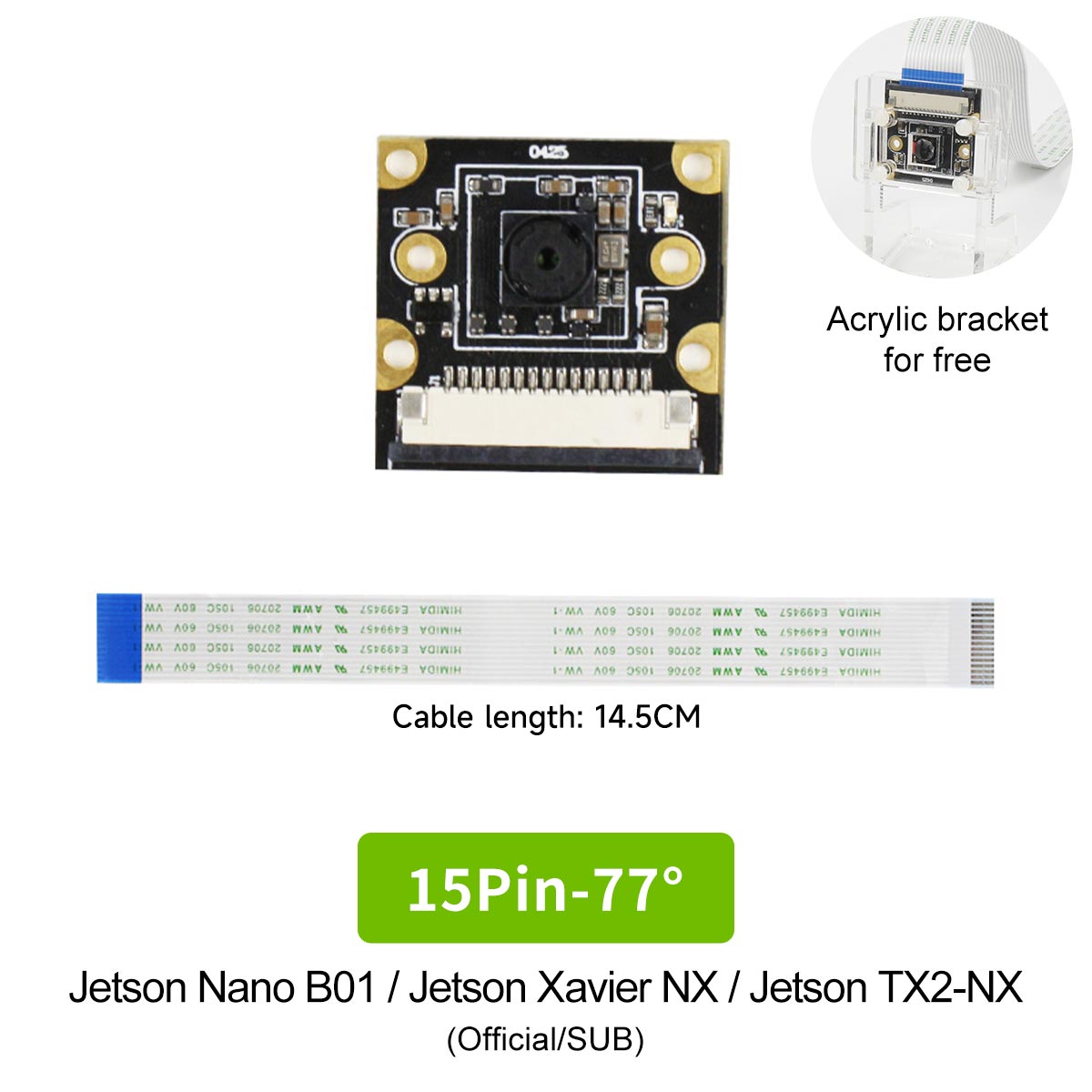 Cámara NVIDIA Jetson IMX219 de 8 MP compatible con NANO/Xavier NX/TX2 NX/Orin NAO/Orin NX
