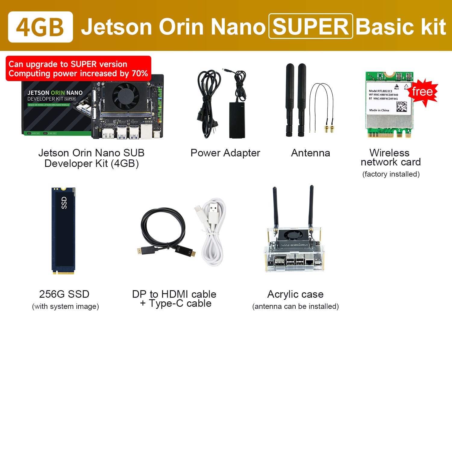 Jetson Orin NANO SUPER Developer Kit(SUB/Official) with 4GB/8GB RAM(34TOPS/67TOPS)