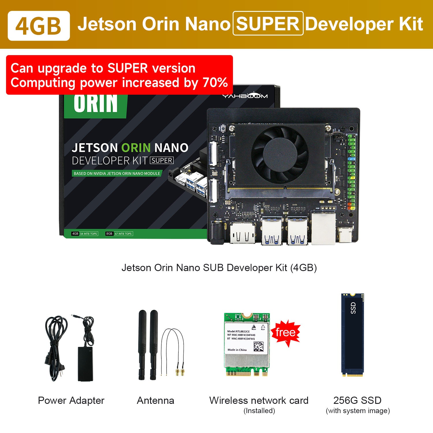 Jetson Orin NANO SUPER Developer Kit(SUB/Official) with 4GB/8GB RAM(34TOPS/67TOPS)