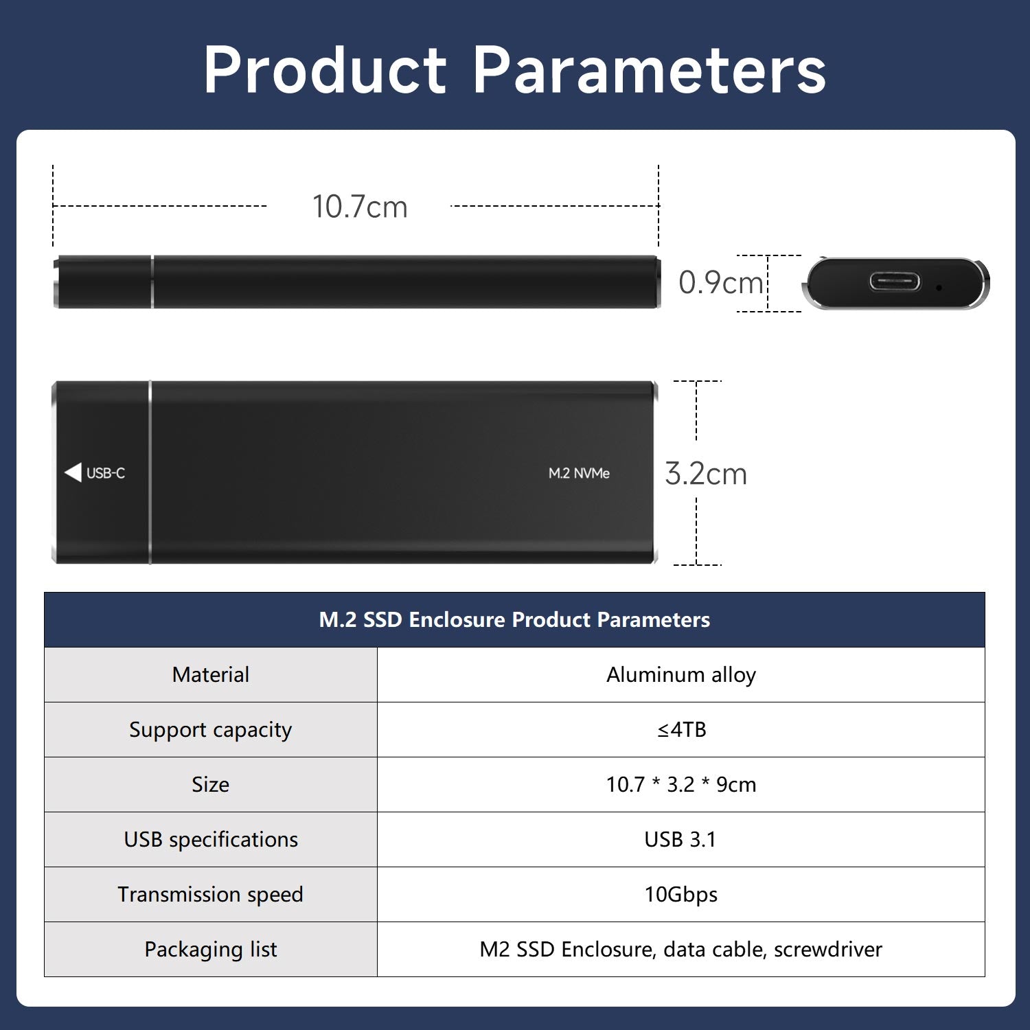 Carcasa SSD M.2 compatible con el protocolo NVMe y la interfaz M Key/B&amp;M Key
