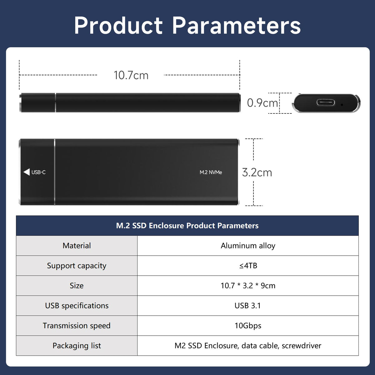 M.2 SSD Enclosure Support NVMe protocol and M Key/B&M Key interface