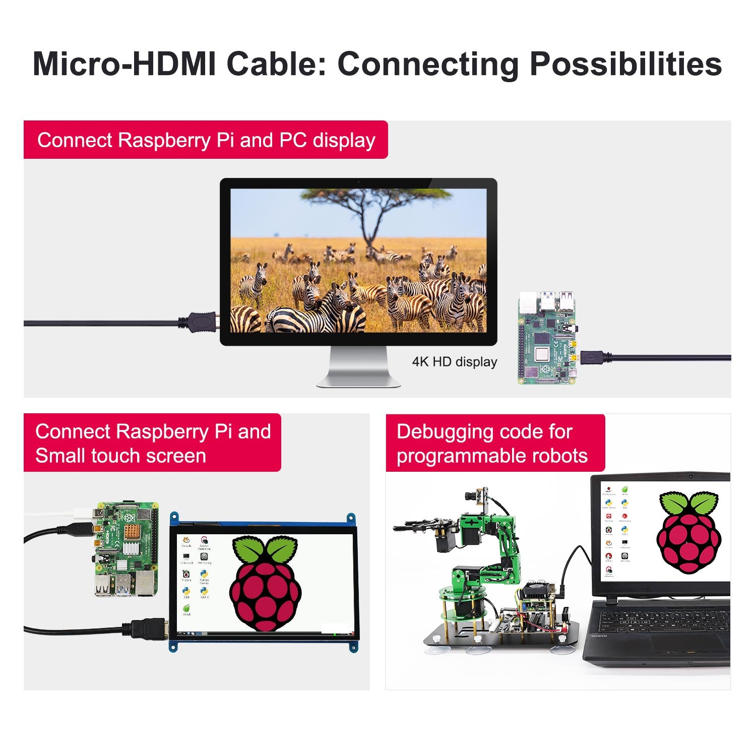 Câble micro-HDMI vers HDMI pour Raspberry Pi 5/4B