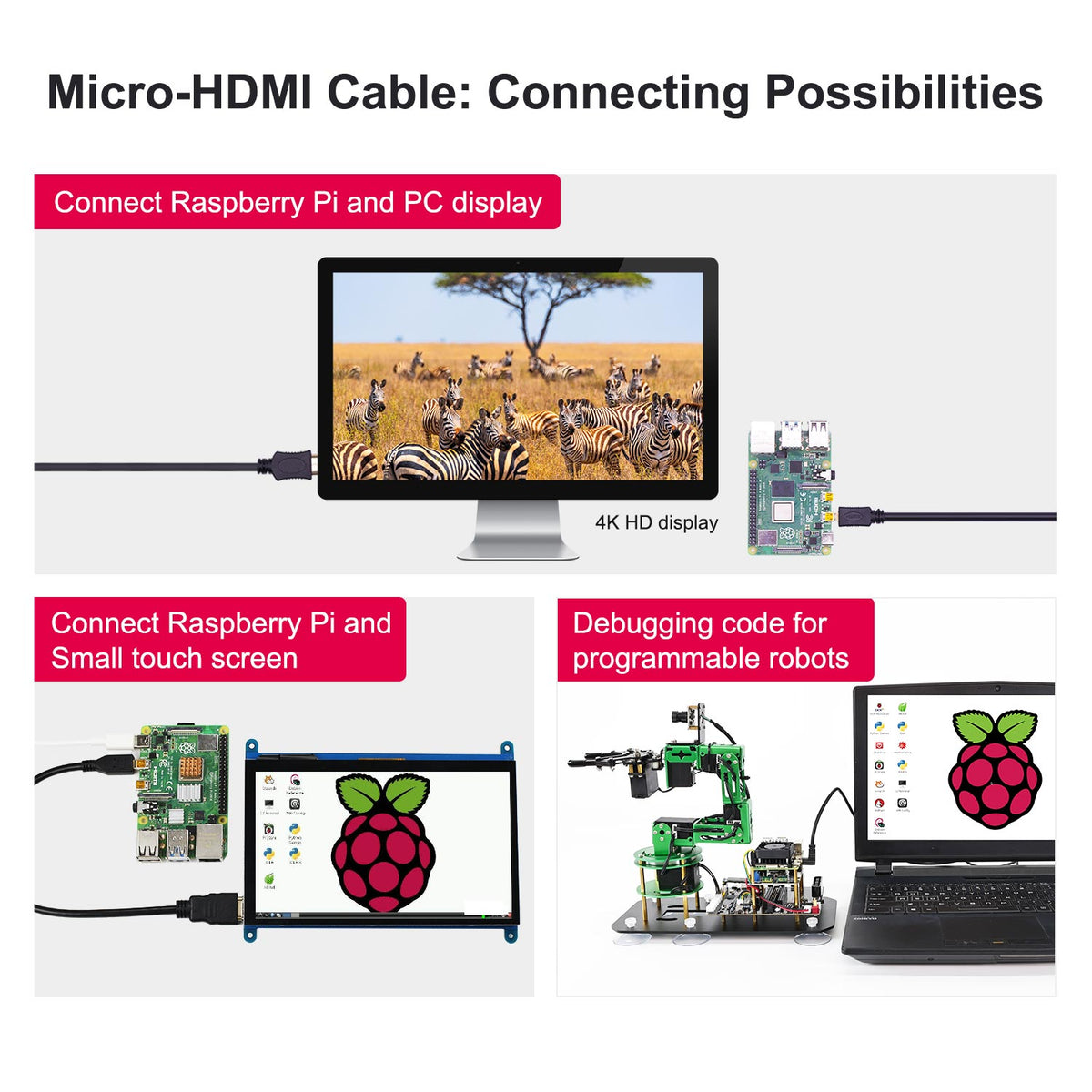 Câble micro-HDMI vers HDMI pour Raspberry Pi 5/4B
