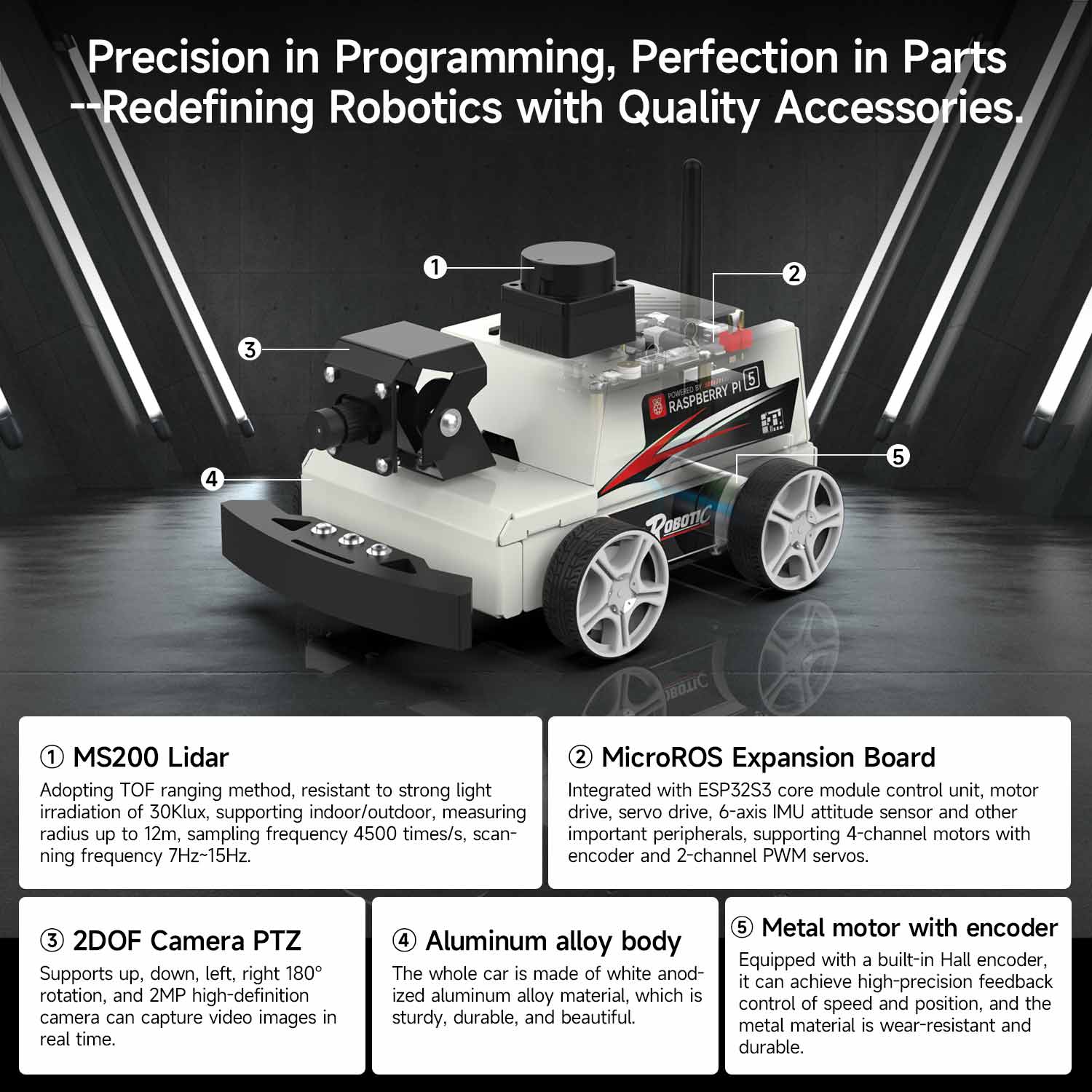 MicroROS-Pi5 ROS2 Robot Car for Raspberry Pi 5 (ROS2-HUMBLE + Python3)