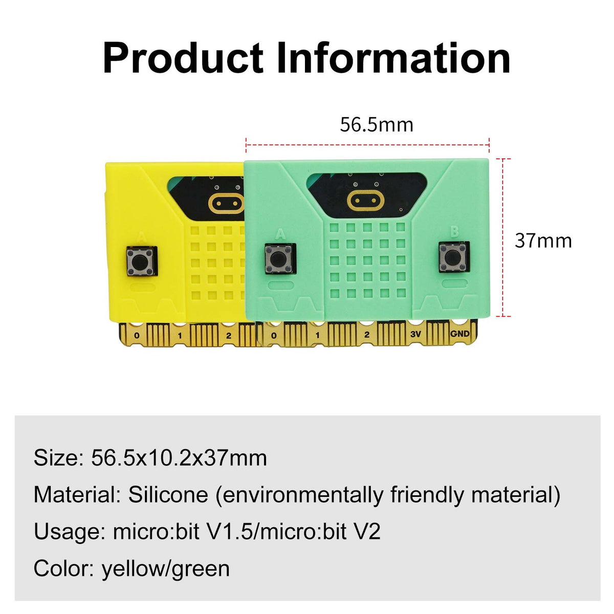 Nueva funda de silicona Micro:bit (amarilla/verde) para placa V1.5/V2
