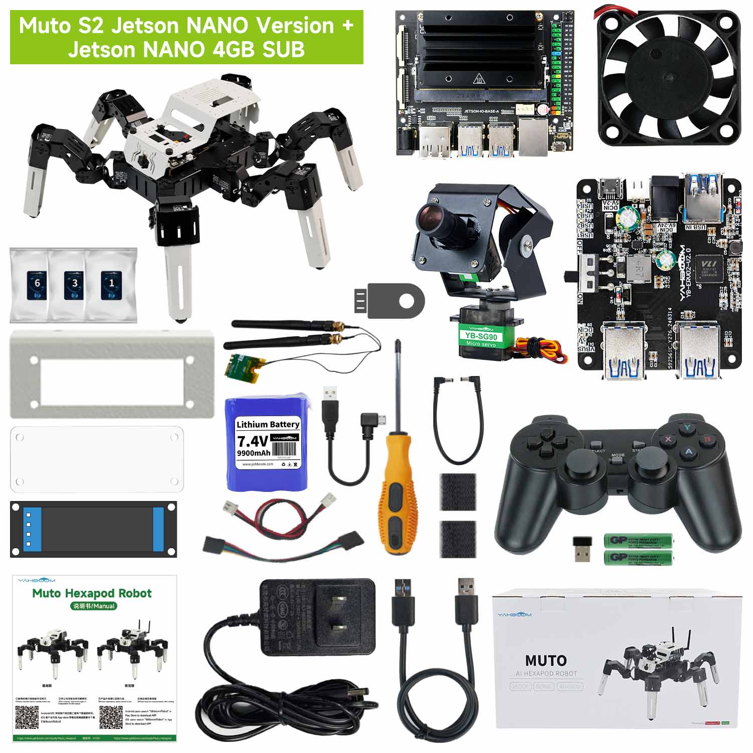 18DOF Muto S2 Hexapod Robot for Jetson Nano 4GB SUB version and with main control board