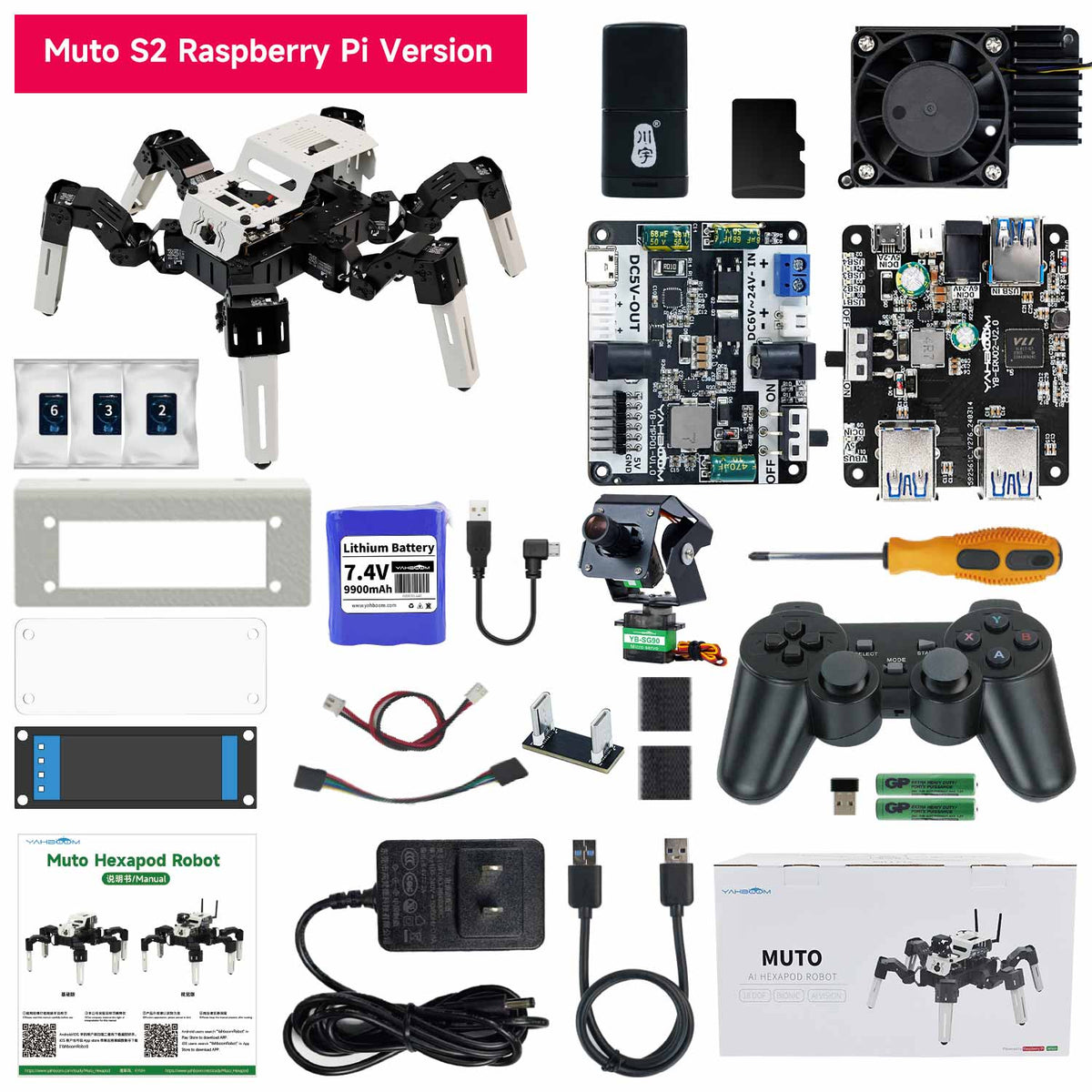 18DOF Muto S2 Hexapod Robot for Raspberry Pi 5 
8GB version but without main control board