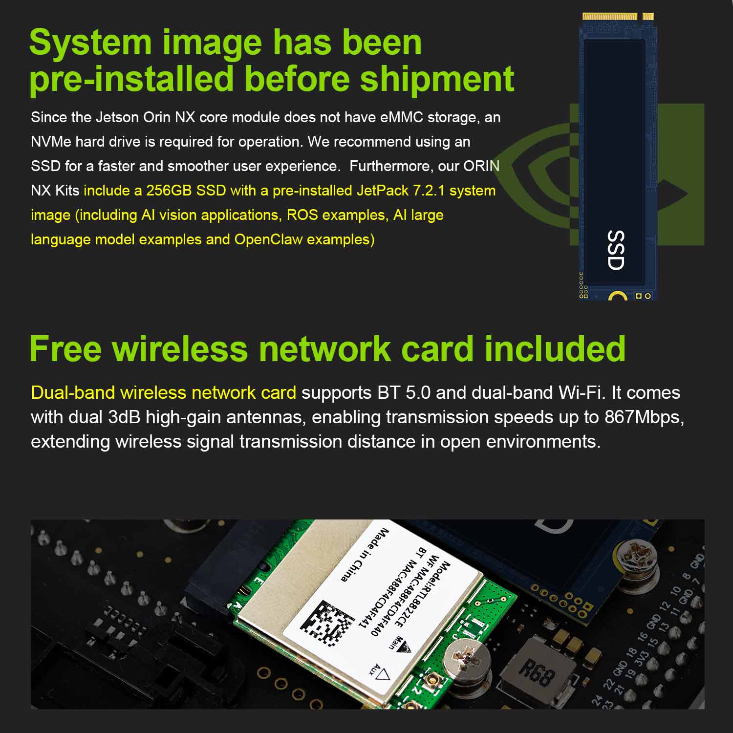 Carte mère Jetson Orin NX SUB avec 8 Go/16 Go de RAM