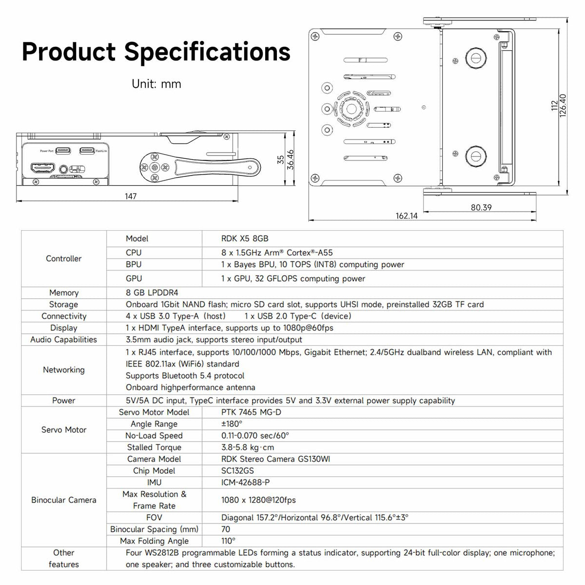 Technical specifications of RDKX5 Magicbox with dimensions and feature list.