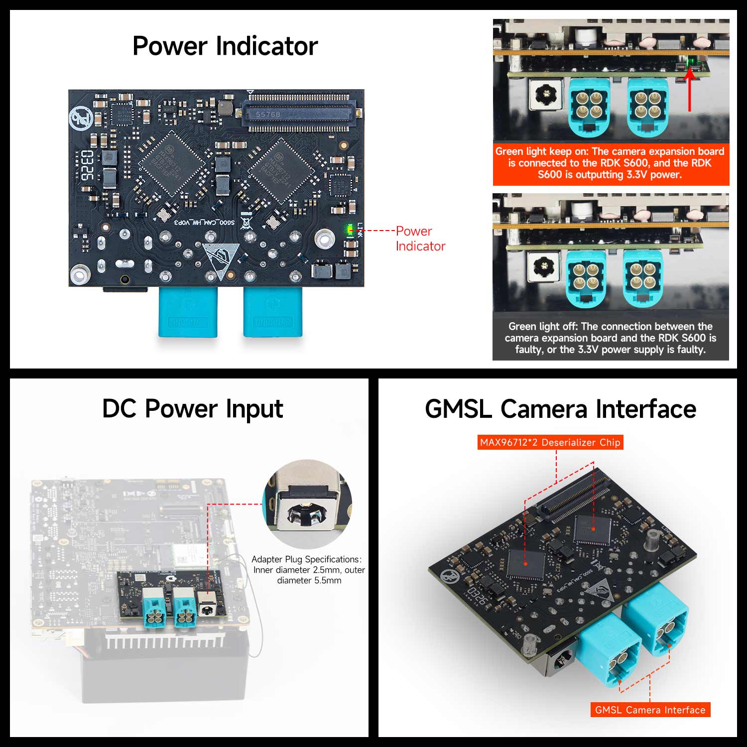 RDK S600 camera expansion board with 8-channels for GMSL