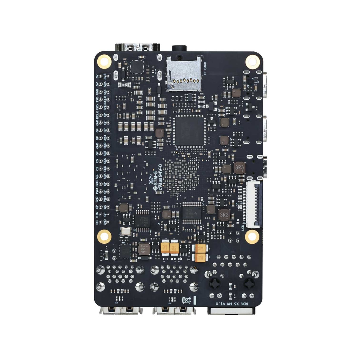 The back of the RDK X5 development board displays a vertical screen image (white background)