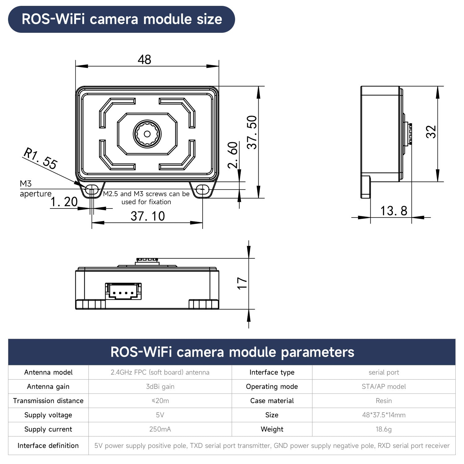 Módulo de cámara ROS-WiFi compatible con el robot ROS2