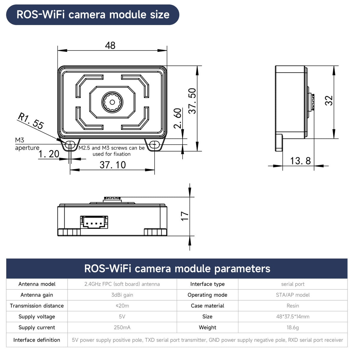 Módulo de cámara ROS-WiFi compatible con el robot ROS2