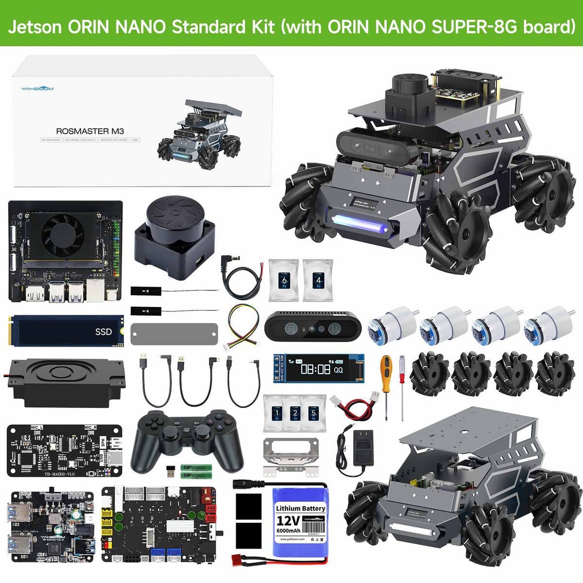 ROSMASTER M3 AI Large Language Model ROS2 Robot with Mecanum Wheel for Jetson Orin NANO/NX SUPER/RDK X5/RaspberryPi 5
