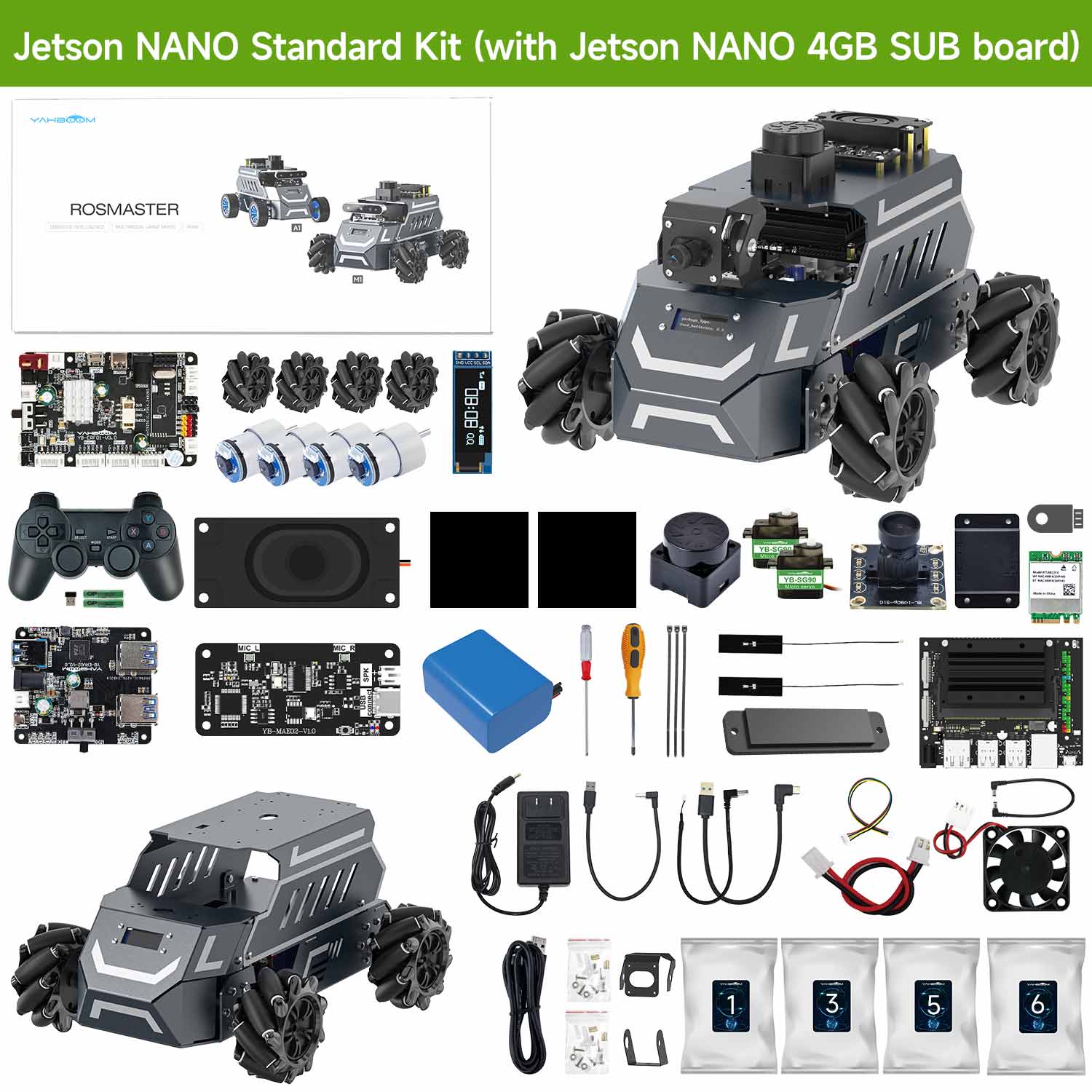 ROSMASTER M1 AI Large Language Model ROS2 Robot with Mecanum Wheel for Jetson NANO 4GB/Orin NANO SUPER/RDK X5/RaspberryPi 5