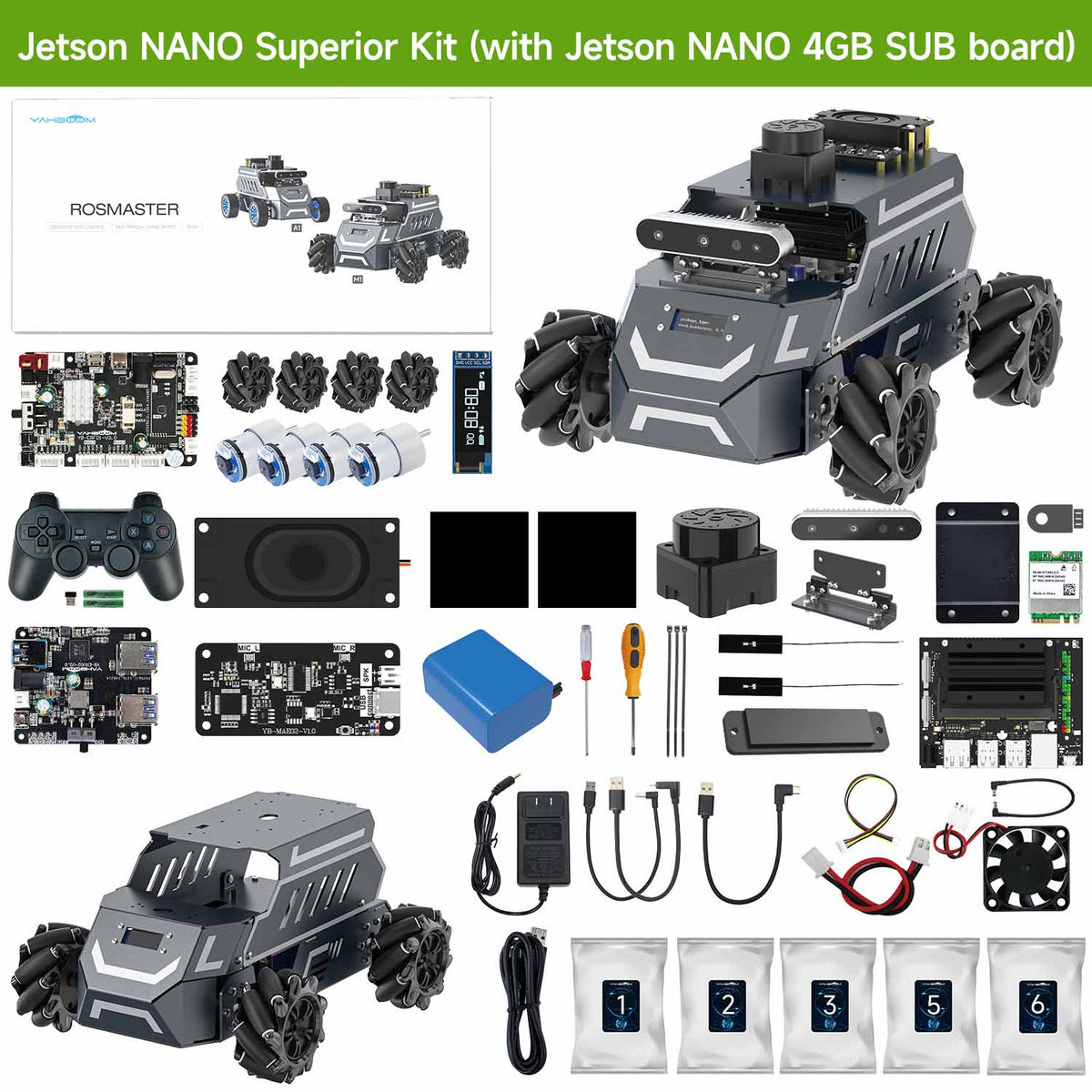 ROSMASTER M1 AI Large Language Model ROS2 Robot with Mecanum Wheel for Jetson NANO 4GB/Orin NANO SUPER/RDK X5/RaspberryPi 5