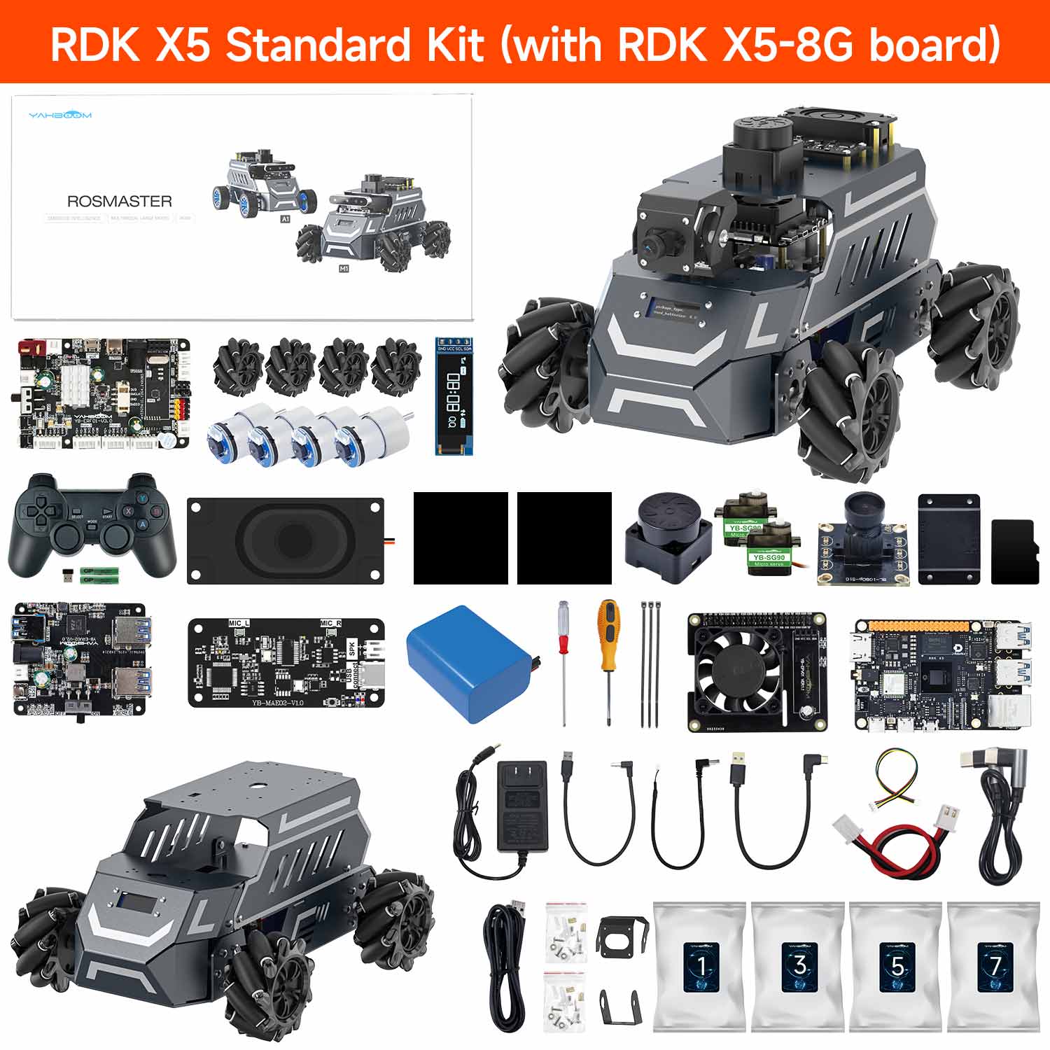 ROSMASTER M1 AI Large Language Model ROS2 Robot with Mecanum Wheel for Jetson NANO 4GB/Orin NANO SUPER/RDK X5/RaspberryPi 5