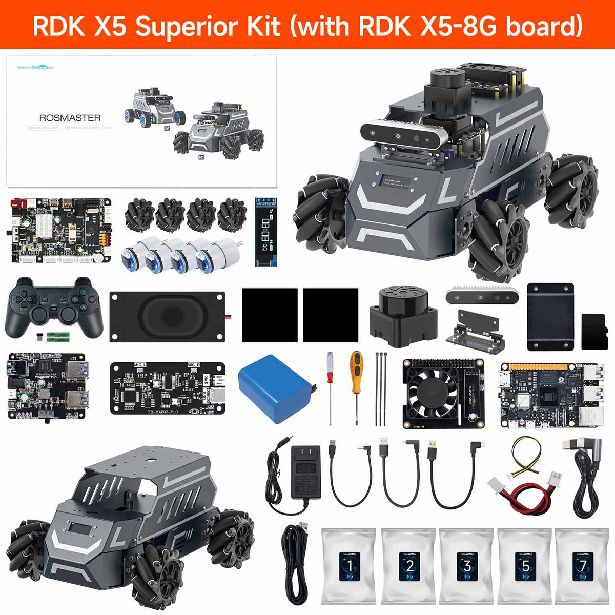 ROSMASTER M1 AI Large Language Model ROS2 Robot with Mecanum Wheel for Jetson NANO 4GB/Orin NANO SUPER/RDK X5/RaspberryPi 5