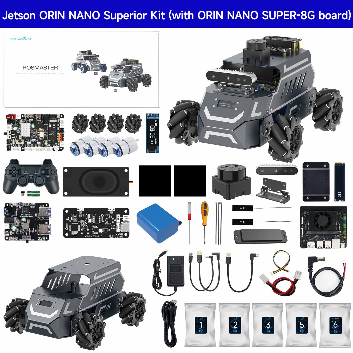 ROSMASTER M1 AI Large Language Model ROS2 Robot with Mecanum Wheel for Jetson NANO 4GB/Orin NANO SUPER/RDK X5/RaspberryPi 5