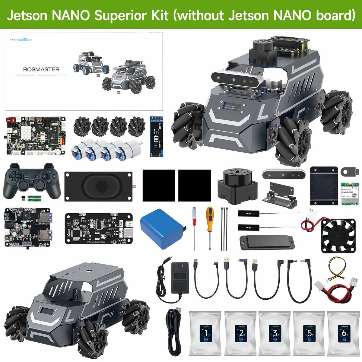 ROSMASTER M1 AI Large Language Model ROS2 Robot with Mecanum Wheel for Jetson NANO 4GB/Orin NANO SUPER/RDK X5/RaspberryPi 5
