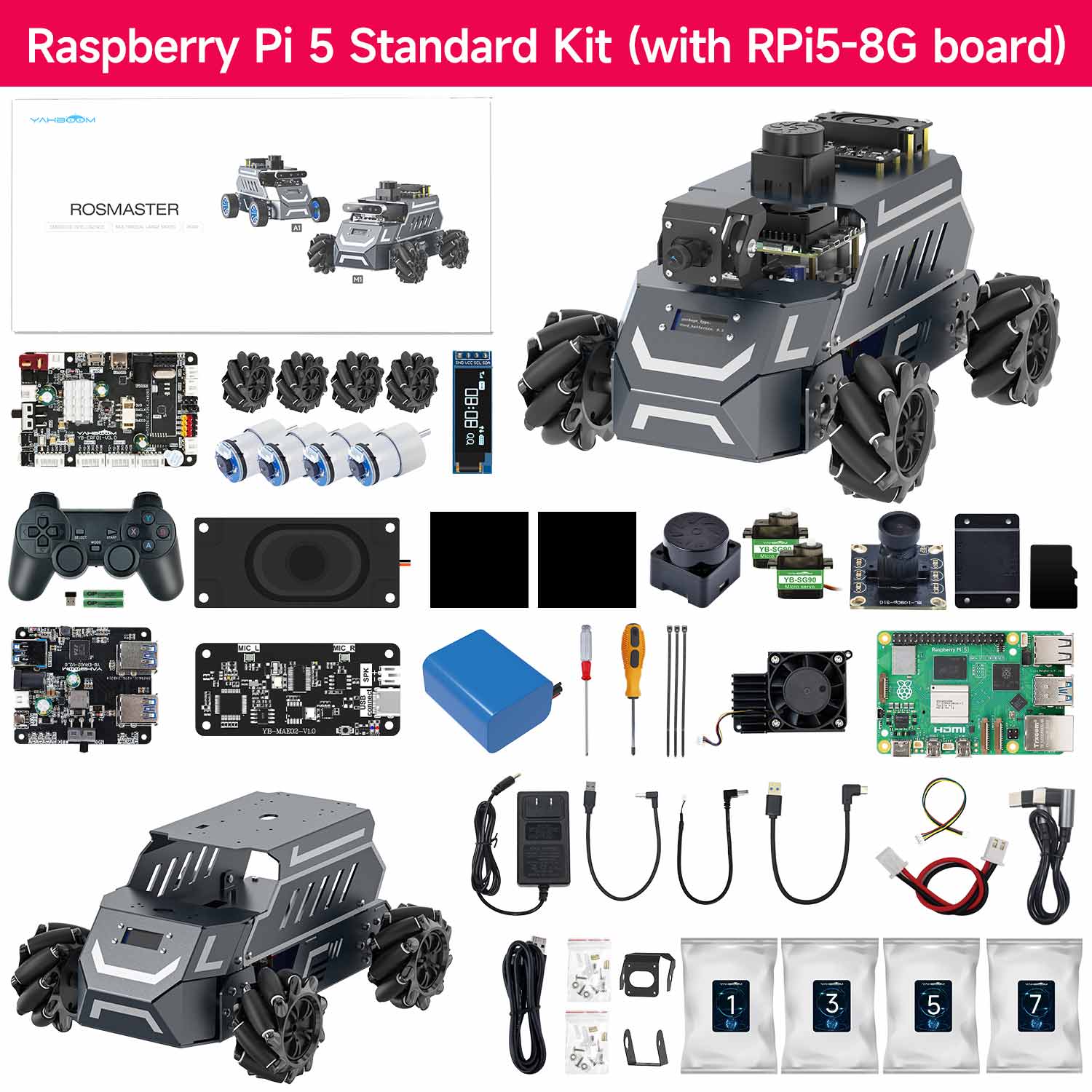 ROSMASTER M1 AI Large Language Model ROS2 Robot with Mecanum Wheel for Jetson NANO 4GB/Orin NANO SUPER/RDK X5/RaspberryPi 5