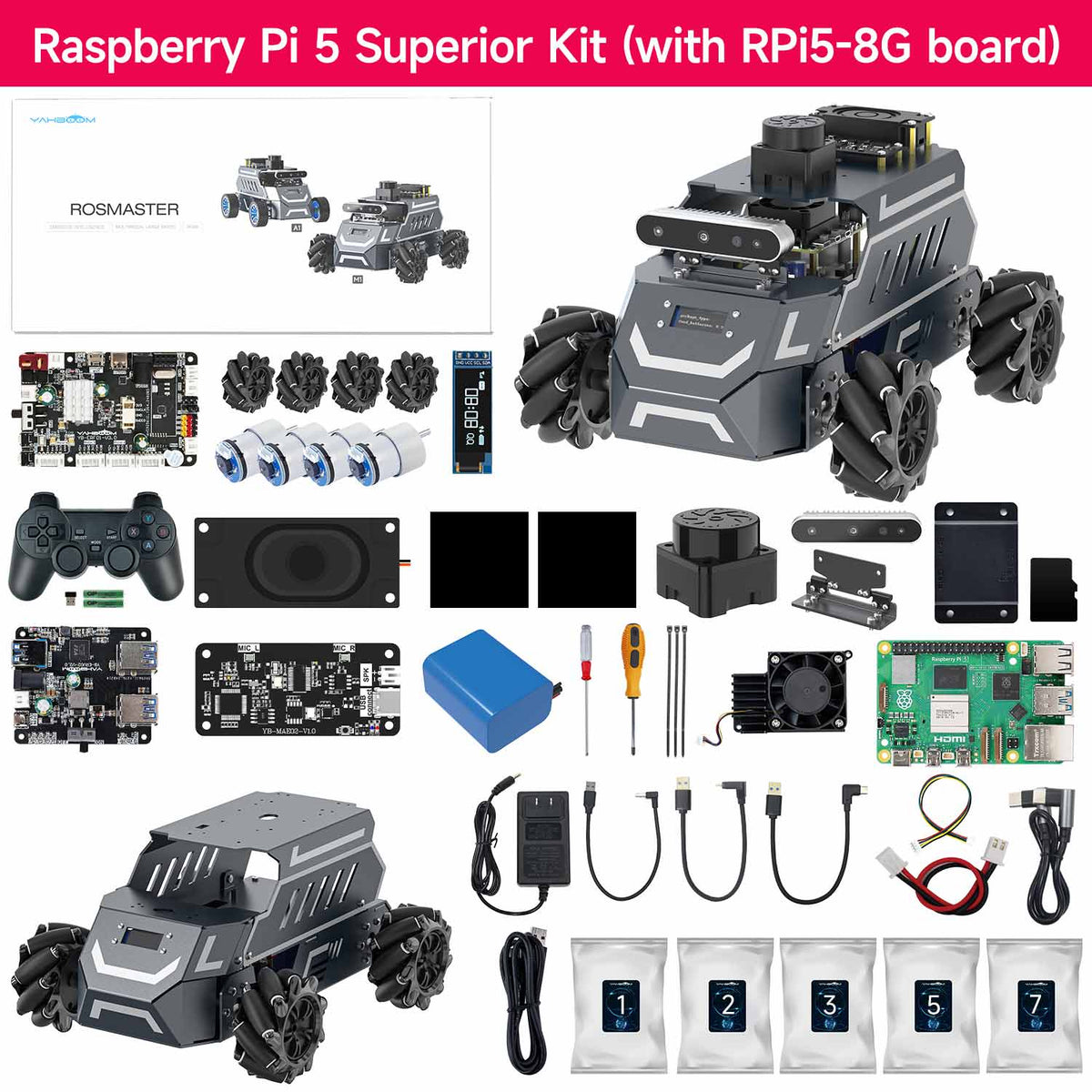 ROSMASTER M1 AI Large Language Model ROS2 Robot with Mecanum Wheel for Jetson NANO 4GB/Orin NANO SUPER/RDK X5/RaspberryPi 5