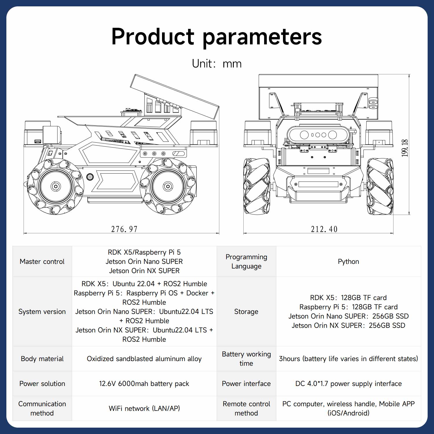 ROSMASTER M3 AI Large Language Model ROS2 Robot with Mecanum Wheel for Jetson Orin NANO/NX SUPER/RDK X5/RaspberryPi 5