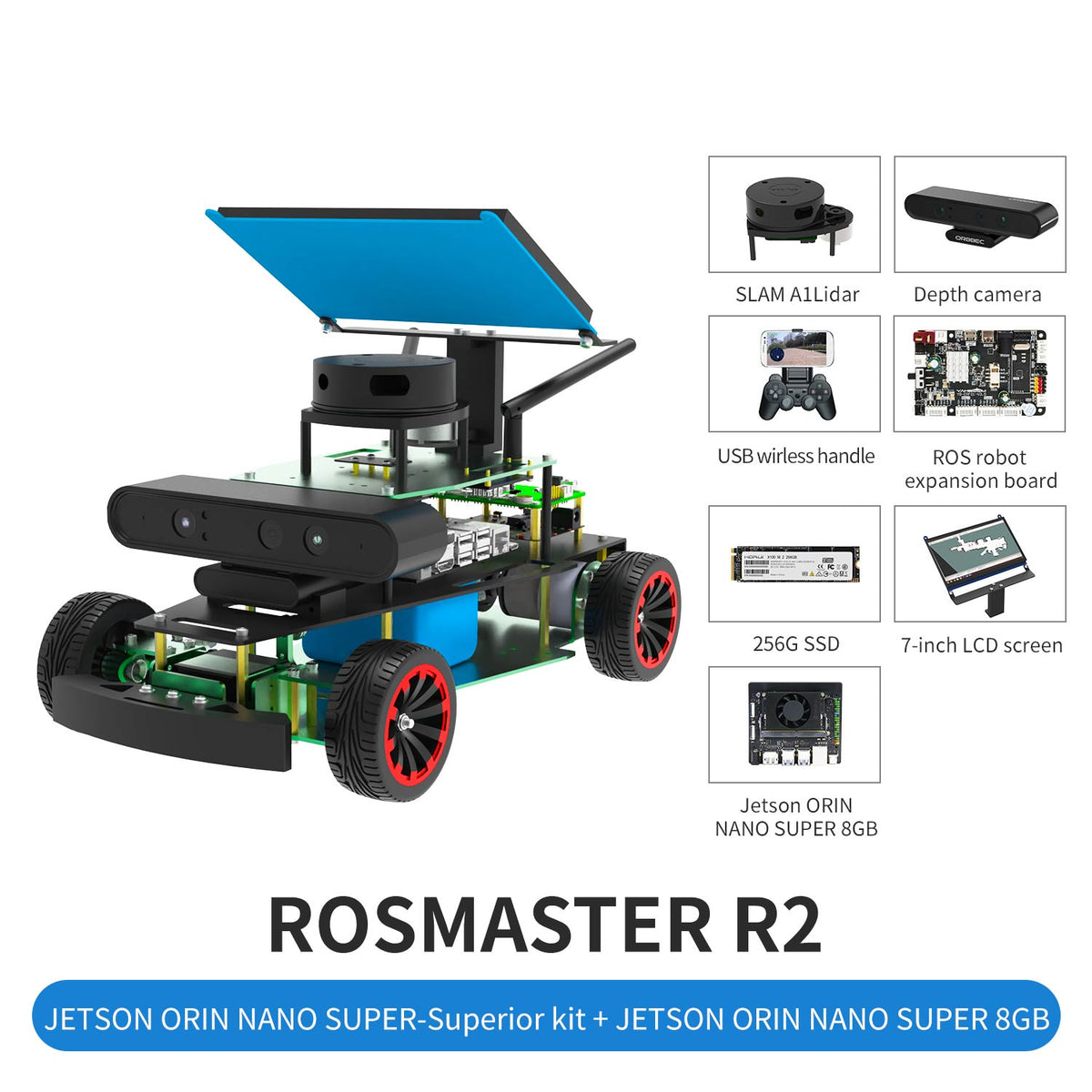 ROSMASTER R2 Jetson ORIN Nano SUPER Superior Kit with 8GB development board parts display: SLAM A1Lidar, depth camera, etc.