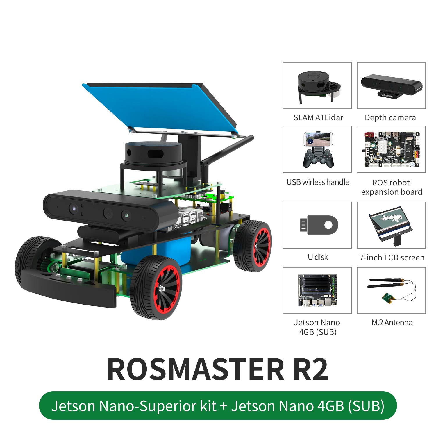ROSMASTER R2 ROS2 AI voice interaction Robot with Ackermann structure for Jetson NANO 4GB/Orin NANO SUPER/Orin NX SUPER/RPi 5(Max Speed:1.8m/s)