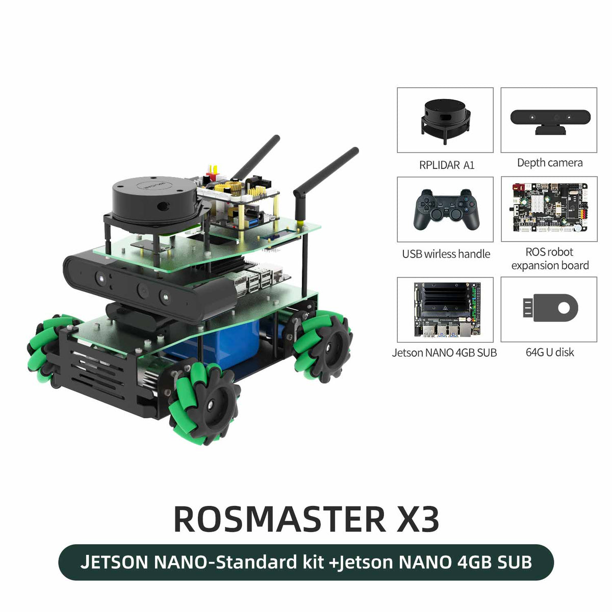 ROSMASTER X3 smart robotic car standard kit with Jetson Nano 4GB SUB main control board