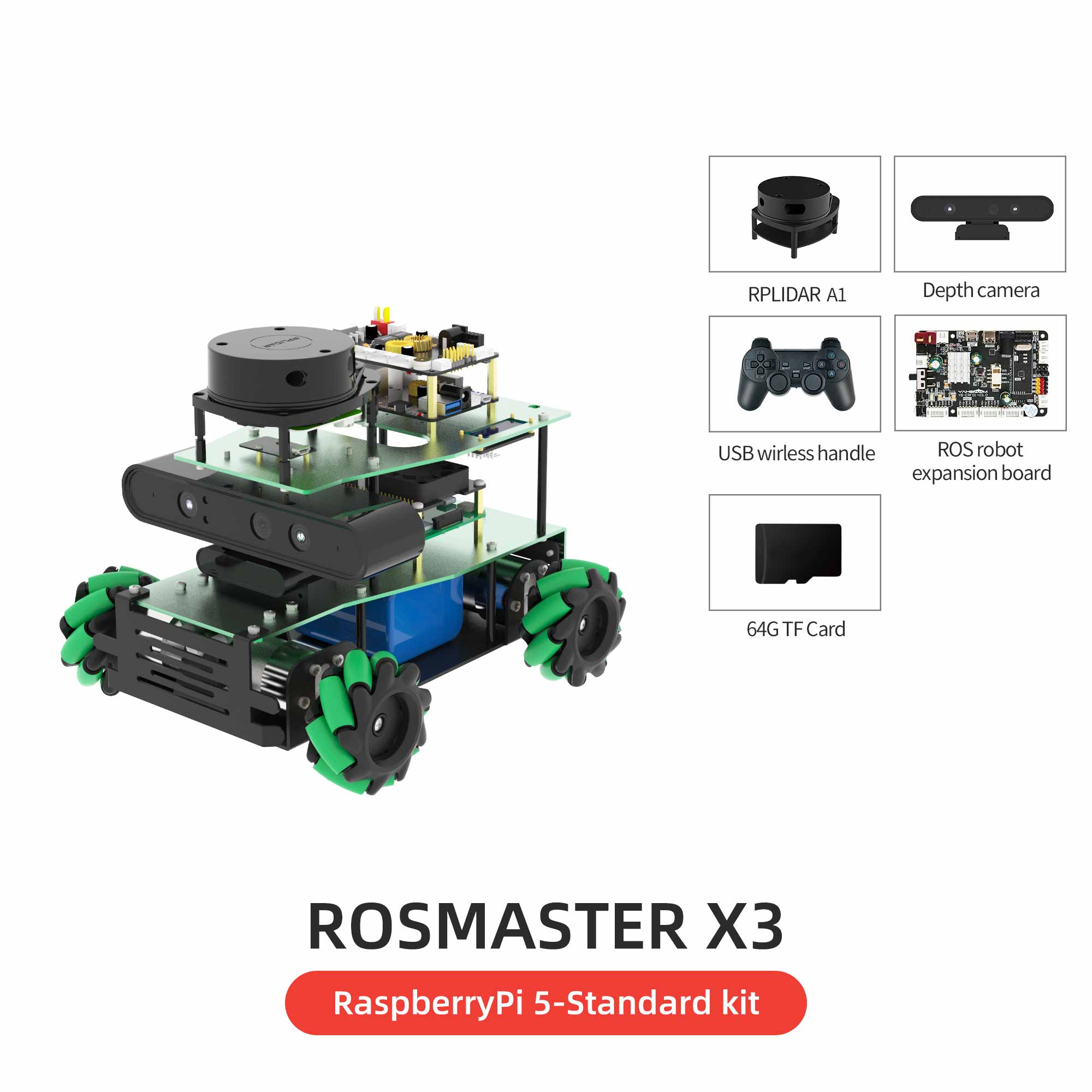 ROSMASTER X3 smart robotic car standard kit for Raspberry Pi 5  but without main control board