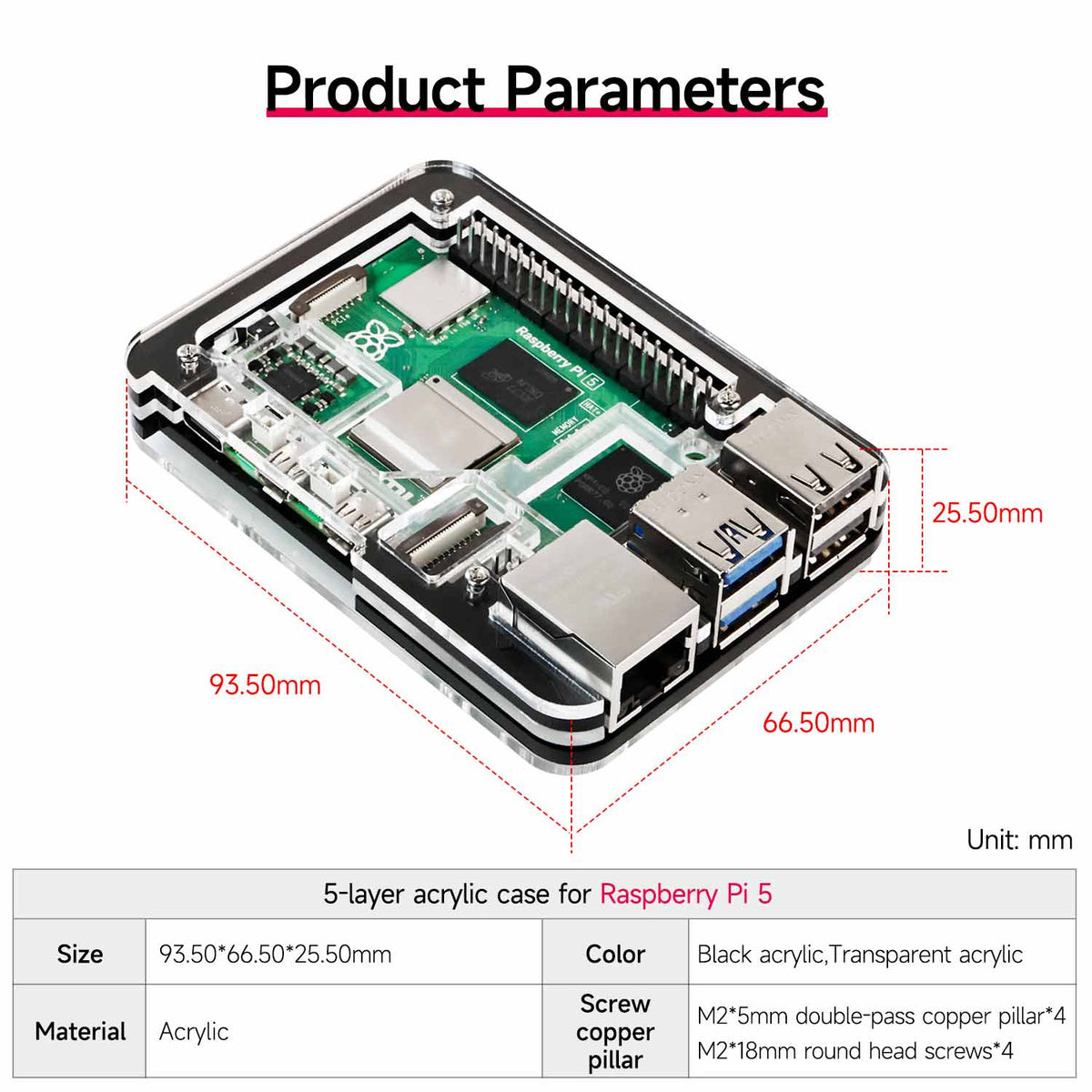 Boîtier en acrylique à 5 couches pour Raspberry Pi 5