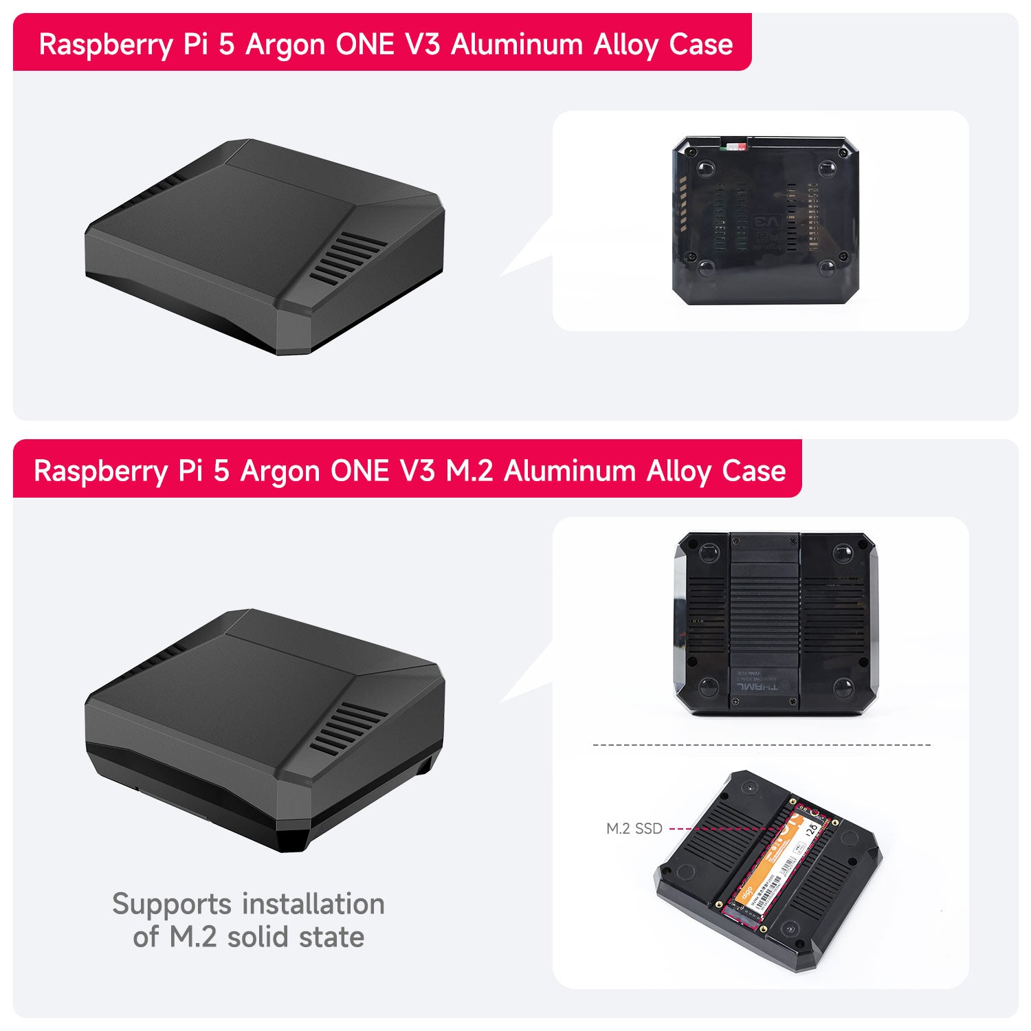 Boîtier Argon ONE V3 pour Raspberry Pi 5 avec ventilateur de refroidissement PWM