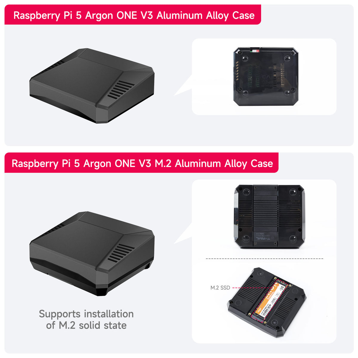 Boîtier Argon ONE V3 pour Raspberry Pi 5 avec ventilateur de refroidissement PWM