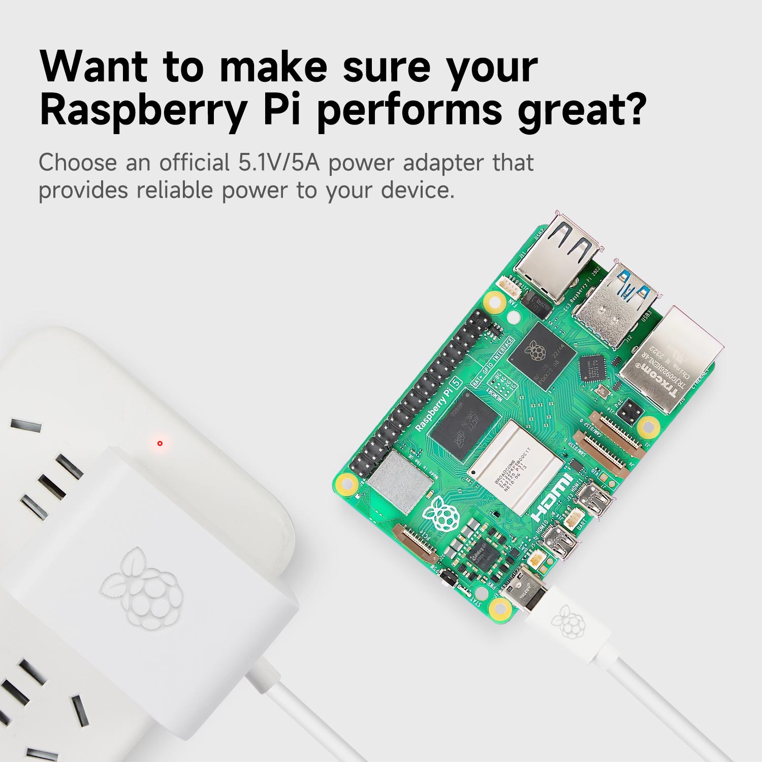 Raspberry Pi 5 Official Power Supply(27W USB-C US PLUG)