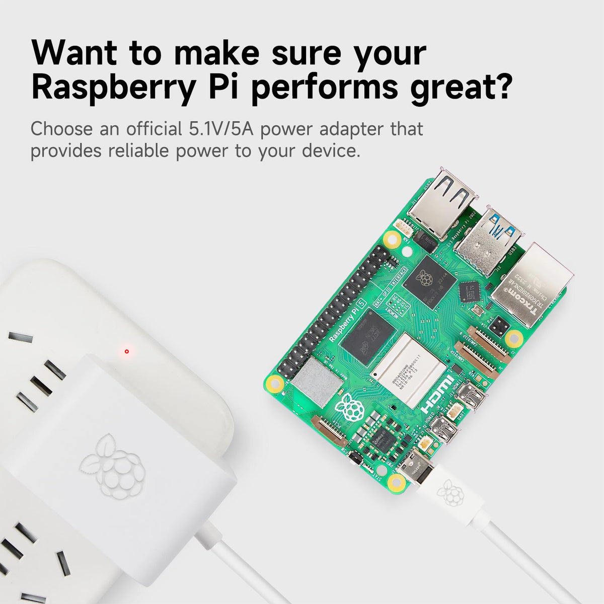 Raspberry Pi 5 Official Power Supply(27W USB-C US PLUG)