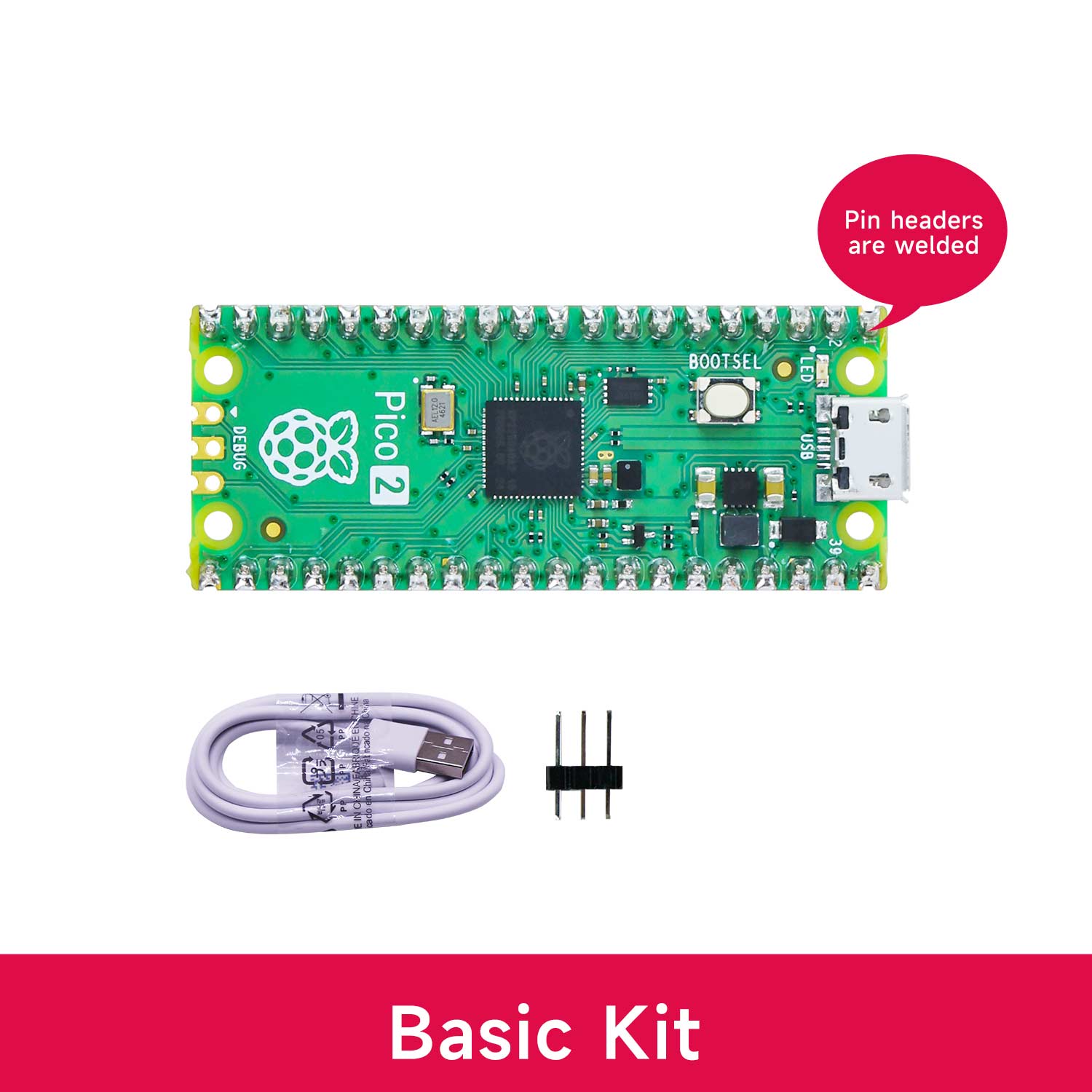 Placa y kit de inicio Raspberry Pi Pico 2
