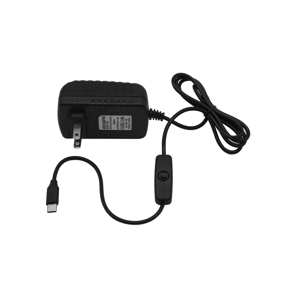 Adaptador de corriente tipo C de 5 V/3 A con interruptor para Raspberry Pi 4B/Pi 400