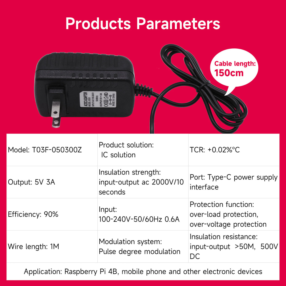 Adaptador de corriente tipo C de 5 V/3 A con interruptor para Raspberry Pi 4B/Pi 400