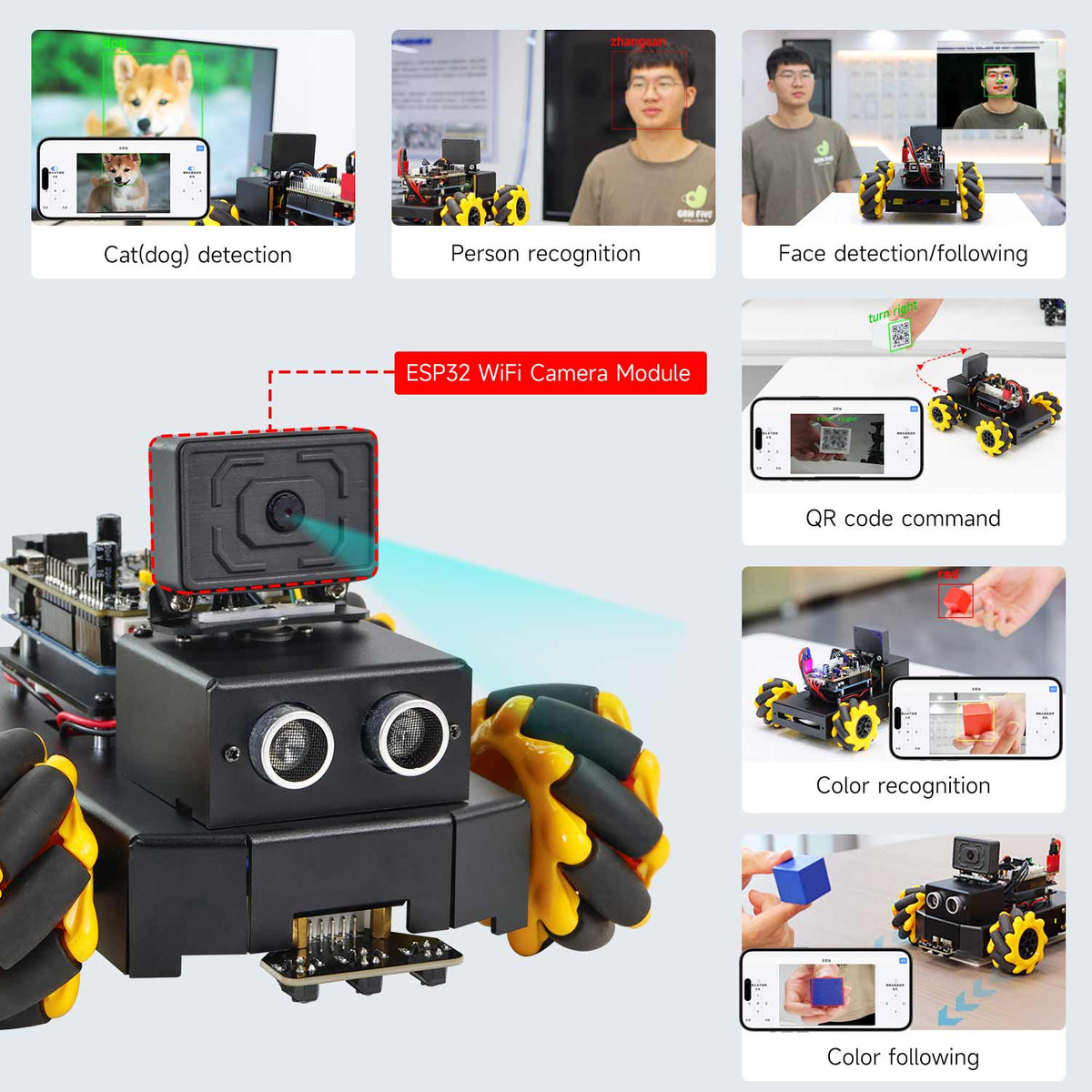 Roboduino V2 AI Vision Car con cámara WiFi ESP32 para Arduino UNO