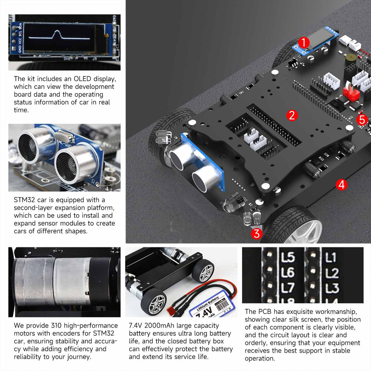 Coche inteligente STM32 con placa de desarrollo multifuncional