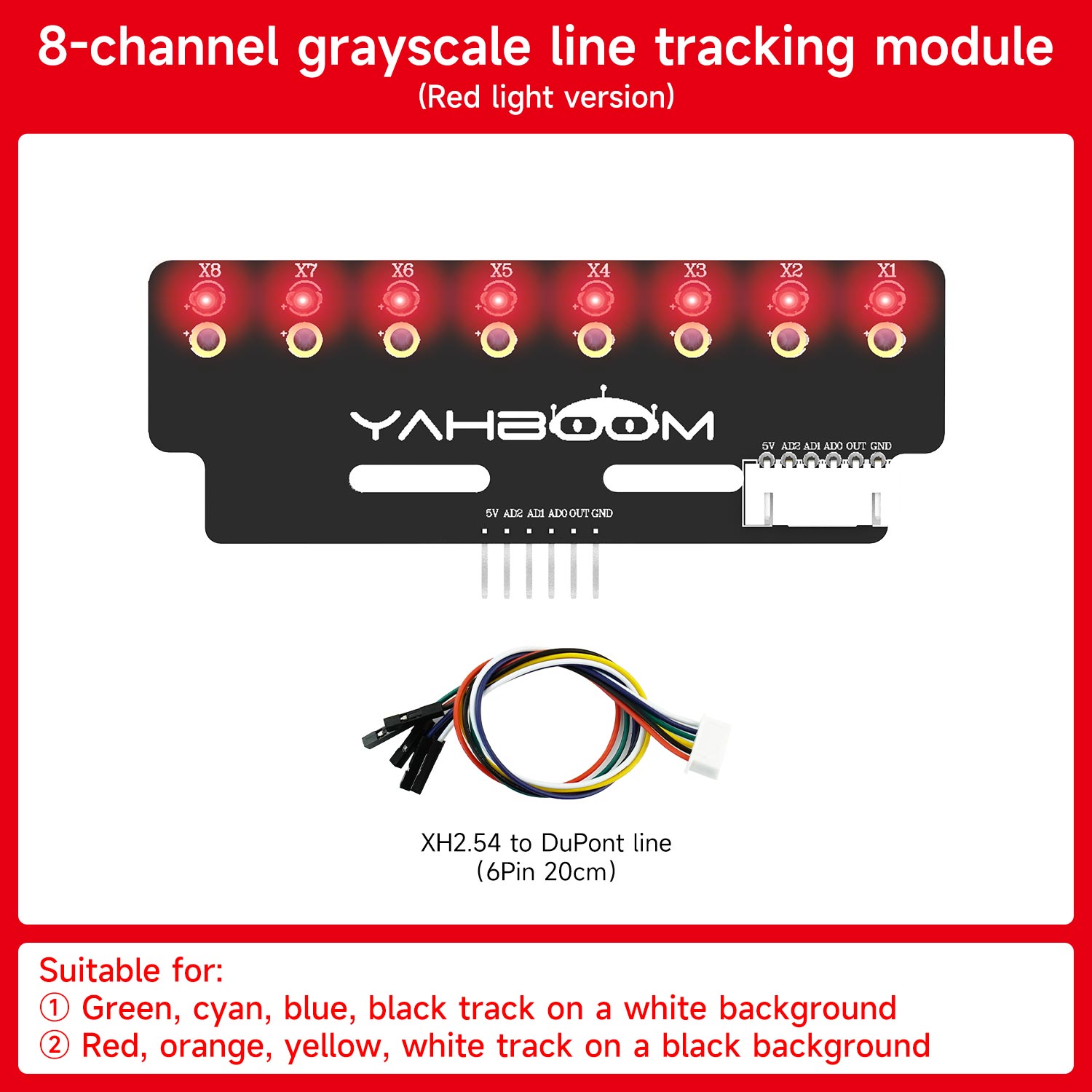 Yahboom 8-channel grayscale line tracking sensor module